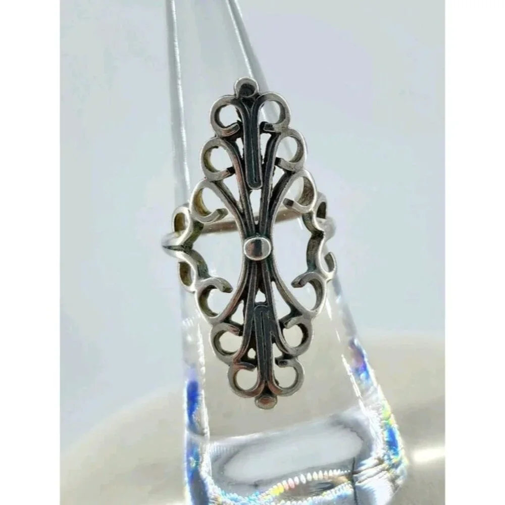 Vintage Mexico LMV 925 Sterling Silver Modernist Statement Ring Size 5.75 - Picture 1 of 8